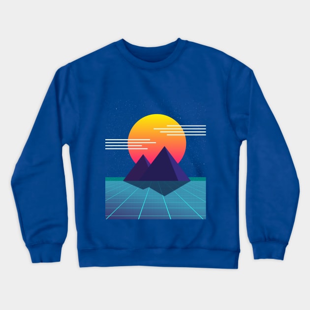 80s Sunset Nostalgic Computer Graphic Crewneck Sweatshirt by AlondraHanley